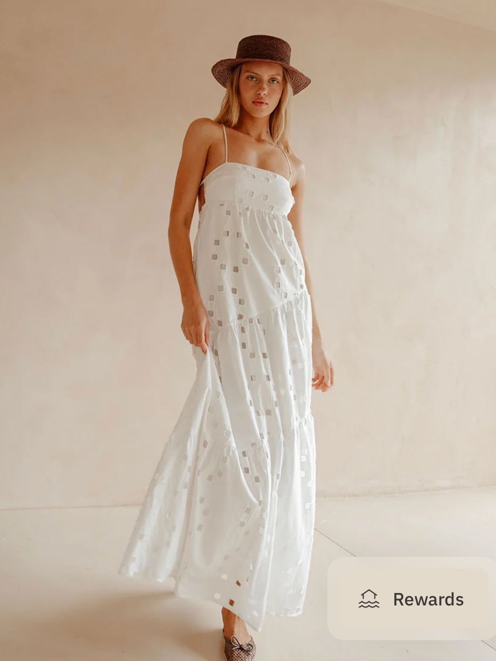 White Spaghetti-Strap Eyelet Maxi Dress